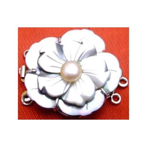 Big 35mm Two layers Flower Sea Shell and 6mm pearl Three strands Clasp-gp09 wholesale/retail Free shipping