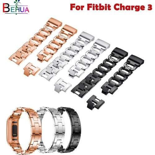 Stainless steel crystal watch band For Fitbit Charge 3 Men/women smart watch strap bracelet Wristband straps For Fitbit Charge 3