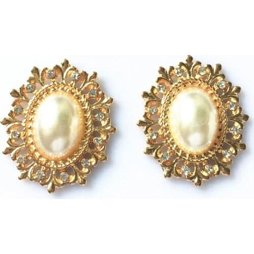 CJSIR 5Pcs OVAL Flower Pearl Alloy Buttons For Wedding Clothing Decoration Diy Craft Diamond Crystal Bow Bride Accessories