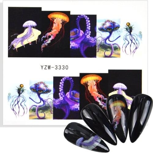 Deep Ocean Nails Art Stickers Decorations Jellyfish Design Tropical Fish Nail Stickers DIY Decals Water Transfer 3D Nail Tips