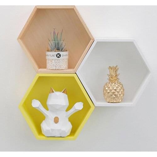 Home Office Decor Wall Mount Hexagonal Frame Books Toys Storage Shelf Holder