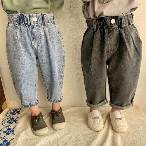 Childrens Jeans Girls Loose Trousers 2021 New Korean Style Boy Baby Korean Wide-leg Stretch Pants Kids Solid Jeans Girls Pants