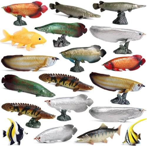 Oenux Freshwater Sea Life Animals Simulation Coelacanth Piranha Bass Fish Salmon Action Figure Model Lifelike Educational Toy