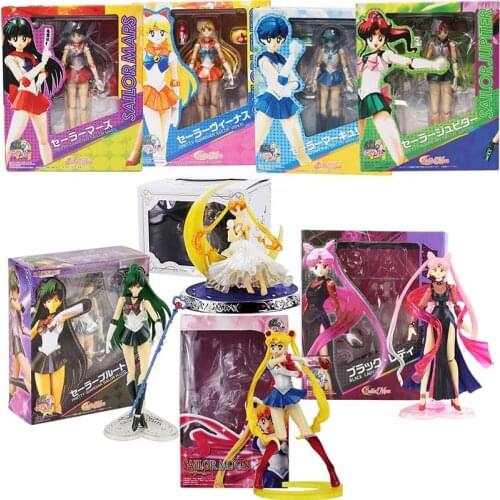 Sailor Moon Cartoon Figures Dolls Venus Jupiter Mercury Saturn Neptune Uranus Action figures Collectible Model Toys
