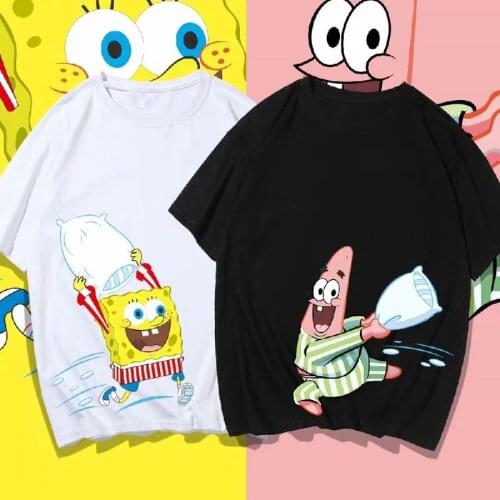 Cartoon cute character T-shirt sponge cotton casual loose blouse couple short sleeves