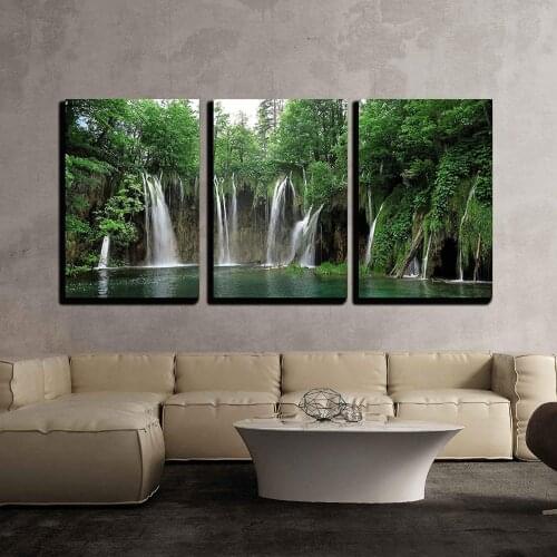 3 Piece Canvas Wall Art - Waterfall in Plitvice National Park, Croatia Print on Canvas Ready to Hang Drop shipping