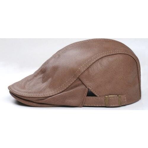 Cowhide Hat Middle Aged And Old Mens Single Layer Lining Leather Bailey Duck Tongue Cap In Autumn And Winter
