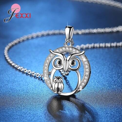 Owl Charms Pendant Necklace Animal Jewelry with Crystal Rhinestone Accessories for Women S925 Sterling Silver Jewelry Gift