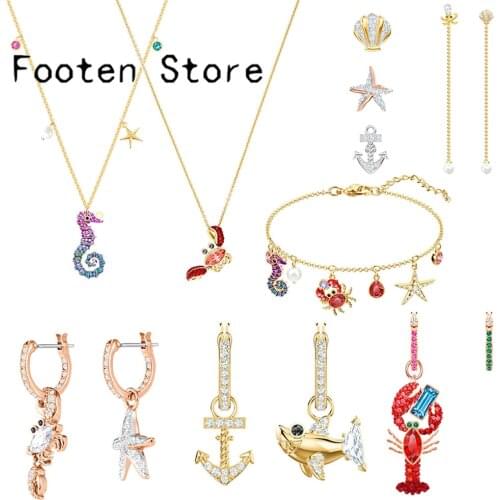 SWA Fashion Jewelry Exquisite Ocean Theme Creature Jewelry Set Seahorse Crab Earrings Necklaces Bracelets Romantic Women Jewelry
