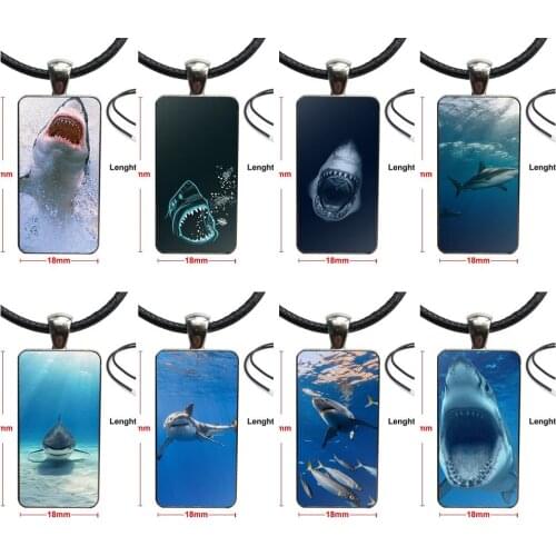 Ocean Whale Sharks Fish For Christmas Gift Glass Pendant Necklace Handmade Half Pendant Rectangle Necklace
