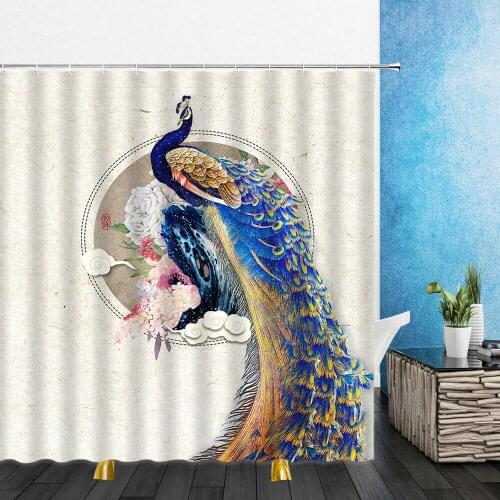 Cartoons Shower Curtains Myth Animal Peacock Feather flower 3D Print Bathroom Home Decor Waterproof Polyester Cloth Curtain Set