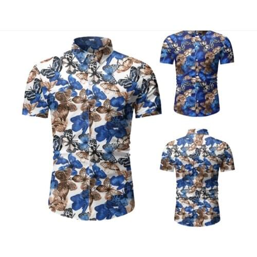 Mens Floral Slim Fit Shirt Short Sleeve Formal Casual Button Tops New Fashion