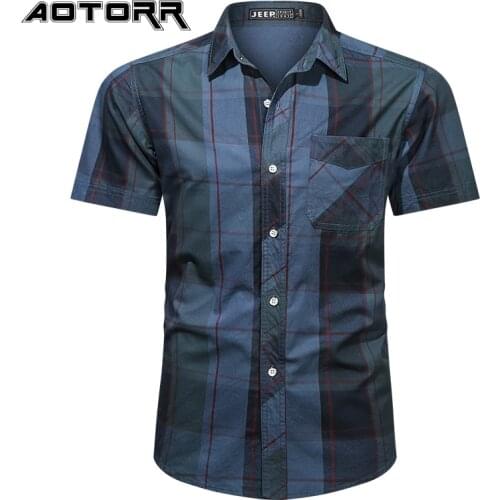 2021 New Summer 100% Cotton Plaid Shirt Casual Loose Men Short Sleeve Shirt High Quality Mens Business Shirt Short-sleeve