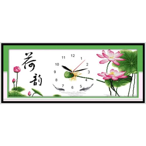The charm of lotus cross stitch kit 14ct 11ct count print canvas wall clock stitching embroidery DIY handmade needlework