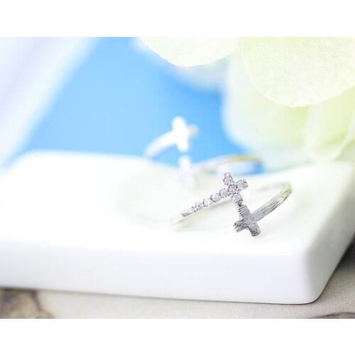 Wholesale Double Cross Ring Crystal Silver free Size Adjustable--12Pcs/Lot