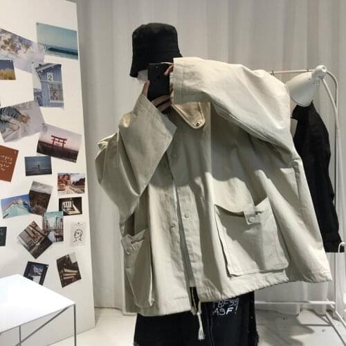 Autumn Cotton Oversize Casual Jacket Mens Fashion Pocket Tooling Jackets Mens Streetwear Loose Hip-hop Bomber Jacket Men M-3XL