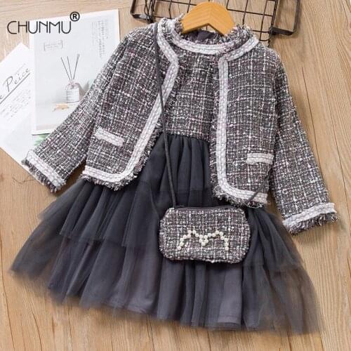 Autumn Baby Girls Clothes Elegant Princess Custumes Solid Jacket + Dress + Bag Girls Kids Clothing Toddler Clothes Girls Outfits