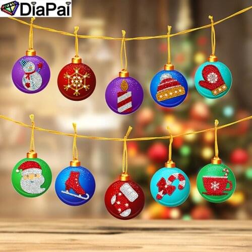 DiaPai 10pcs DIY Diamond Painting Christmas Tree Pendant Drills Special Shape Diamond Embroidery Christmas Decorations for Home