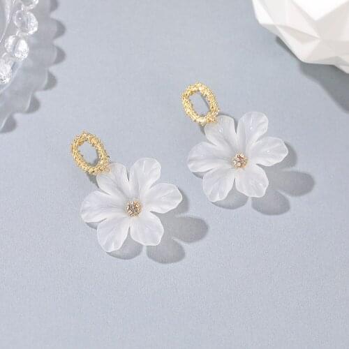 Transparent Resin Flower Earrings for Women Korean Style Gold Color Oval Shaped Studs Dangle Drop Earrings 2020 Party Jewelry