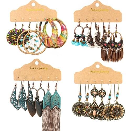 Tassel Bohemian Hoop Earrings Set For Women Dangle Long Hanging 2021 Trend Jewelry Female Gifts Wedding Charm Decoration Girls