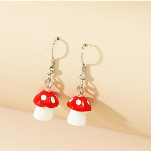Cute Mushroom Earrings Resin Women Dangle Earrings Small Mushroom Pendants Teen Girls Ear Jewelry Fashion Accessories Trendy