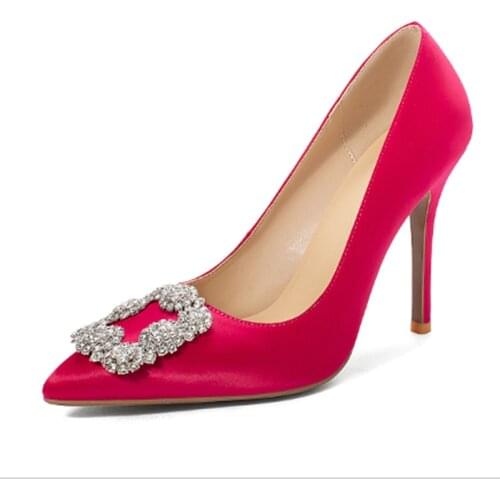 SHOFOO shoes,Beautiful fashionable womens shoes, ,satin fabric, , 10cm high-heeled womens shoes, pointed toe pumps, SIZE:34-45