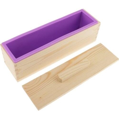 Silicone Loaf Soap Mold Rectangular Flexible Mould with Wooden Box for DIY Natural Handmade Tool