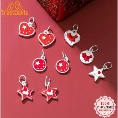 TrustDavis Real S999 Sterling Silver Sweet Round Heart Star Love China Map Flag Pendant Marking DIY Accessories Wholesale DZ89