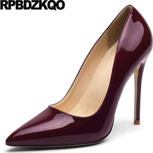 Pumps pointed toe sexy 12cm 5 inch big size 8cm gothic red patent platform shoes ladies exotic dancer scarpin wine high heels