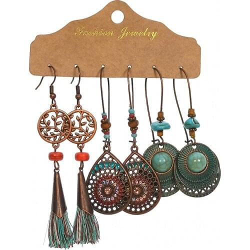 New Ethnic Style Vintage Dangle Earrings Set For Women Bohemian Temperament Handmade Tassel Statement Earring Indian Jewelry