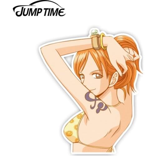 Jump Time 13cm x 11.9cm Funny Waterproof Kawii Sexy Girl Nami Car Stickers Laptop Car Decals For One Piece Anime Vinyl Car Wrap