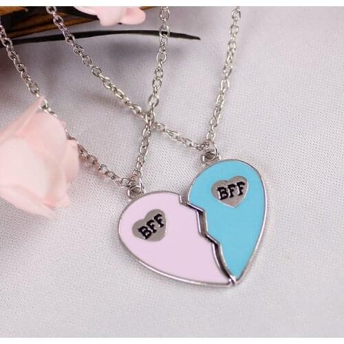 2 Piece Set BFF Ladies Heart Pendant Necklace Best Friend Letter Necklace Fashion Couple Friendship Jewelry Commemorative Gift