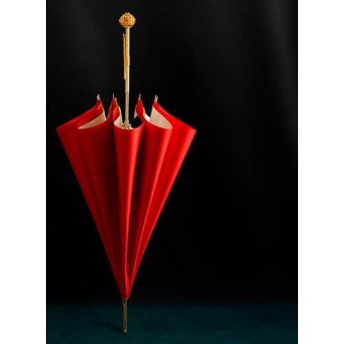 Umbrella Womens Sunny And Rainy Umbrella Large Red Long Handle High-Density Impact Cloth Wedding Straight Handle Umbrella