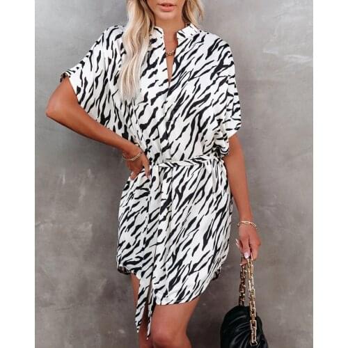New Belt Ladies Dress Female Summer 2021 Fashion Loose and Comfortable Zebra Print Commuting Sexy Shirt Skirt