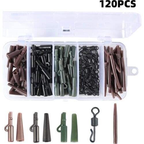 120pcs Carp Fishing Accessories Lead Clip Quick Change Swivel Tail Rubber Anti Tangle Sleeves for Carp Rig Coarse Fishing Tackle