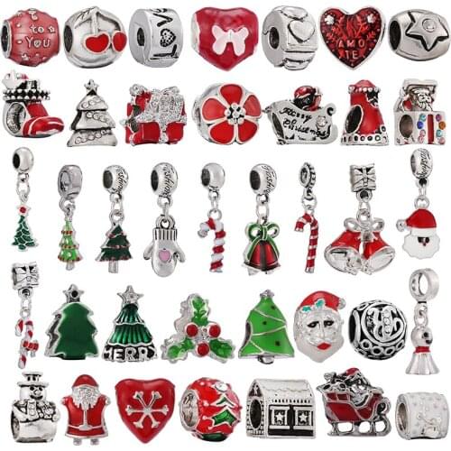 2Pcs/Lot Metal Enamel Charms Christmas Pendants Ornaments Beads for Women Bracelet Jewelry Making Xmas Tree Decor Kids Gift
