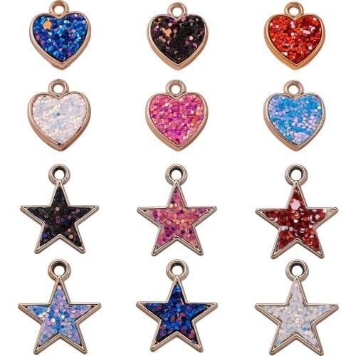 22pcs/box Mix Color CCB Plastic Heart with Star Charms Pendants for jewelry making DIY Bracelet Necklace with Paillette