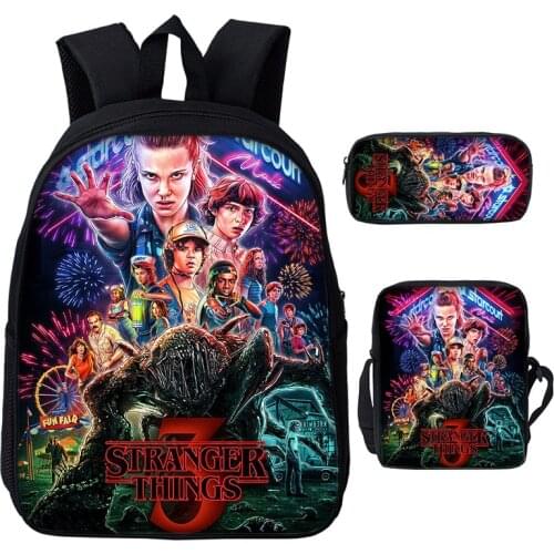 3Pcs/Set Printing Stranger Things School Backpack Teenagers School Bags Children Travel Shoulder Bag Kids Laptop Bags Mochilas