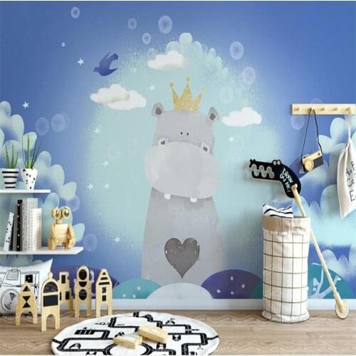 Milofi custom 3D wallpaper mural hand-painted cartoon hippo childrens room background wall living room bedroom decoration wallp