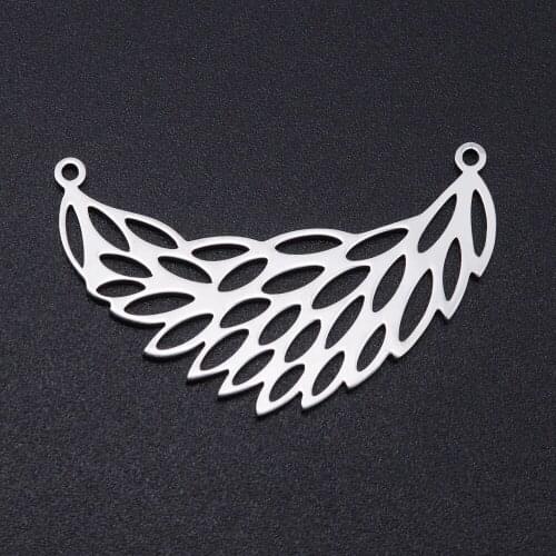 5pcs/lot 100% Stainless Steel Feather Connector Pendants Wholesale Bracelets Pendants Never Tarnish Top Quality