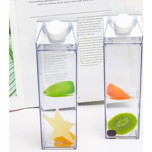 500ml Water Bottle Creative Milk Box Shape Cute Students Clear Bottle Cup No Odor Safe Portable Water Bottle with 6 Styles