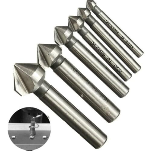 6pcs 3 Flute 90 Degree HSS Metals Titanium Three Edge Chamfer Chamfering Drill Bit Set Countersink Drilling Mill Drill