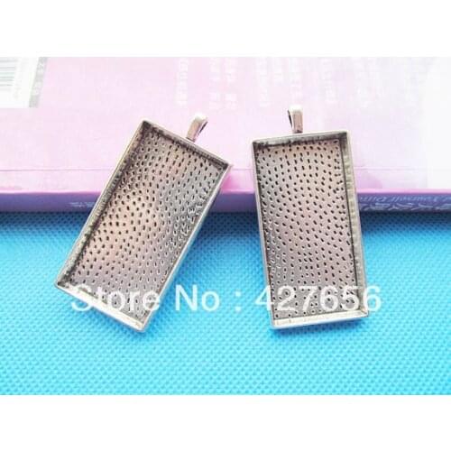 Large Antique Silver tone Rectangl Base Setting Tray Bezel Pendant Charm/Finding,fit 23mmx47mm Cabochon/Picture/Cameo ,DIY