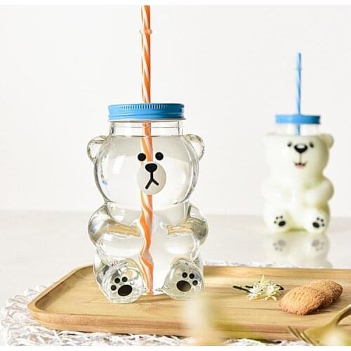 Water Bottle Creative Cartoon Glass Heat Resistant Bear Sippy Cup for Home