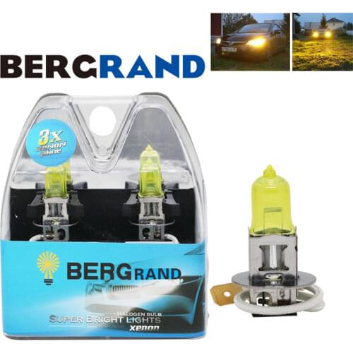 2PCS H3 Halogen Lamp Yellow 12V 55W 2700K Xenon Gas Head Lamp Fog Lights Quartz Glass 30% Brightness Auto Bulb