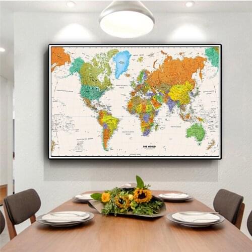 The World Map Posters and Prints Non-woven Canvas Painting Living Room Wall Art Pictures for Office Home Decoration