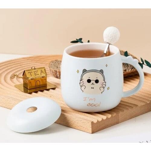 320ML Creative Cute Cat Mug With Spoon and Lid Office Household Ceramic Cup Milk breakfast glass Girl gift