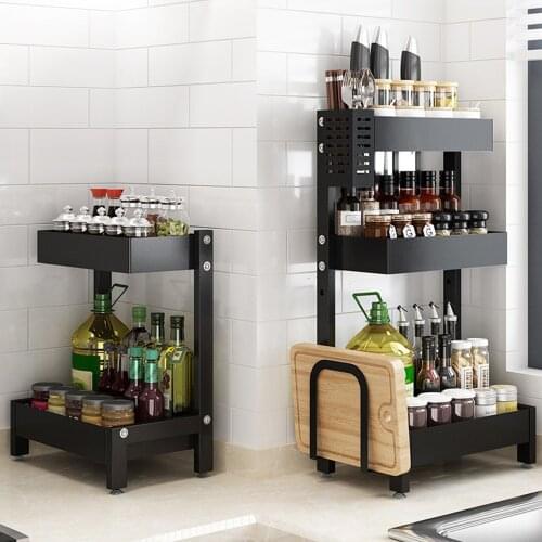 Kitchen Shelf Seasoning Rack Household 2 Tier Multi-function Countertop Knife Chopsticks Cutting Board Spice Storage Holder