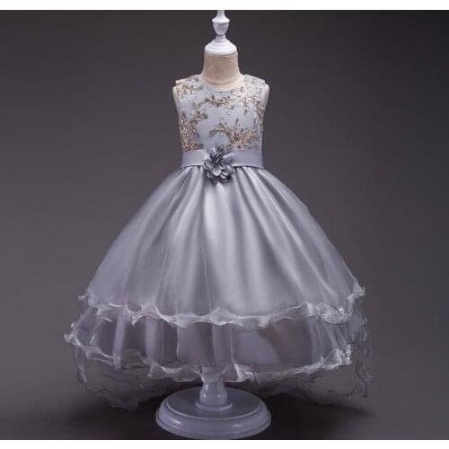 Hot 2017 New Princess Girl Dress Children Embroidery Flower Girl Dress Elegant Childrens Child Dress Golden Formal Party Dress