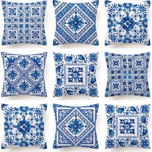 HOT SALES Blue Kaleidoscope Cushion Cover Throw Pillow Case for Home Chair Sofa Decoration Square Pillowcases